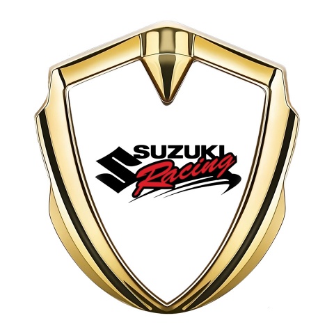 Suzuki Abzeichen selbstklebend Goldtonfarbe Weiss Fundament mit Racing Logo Motiv