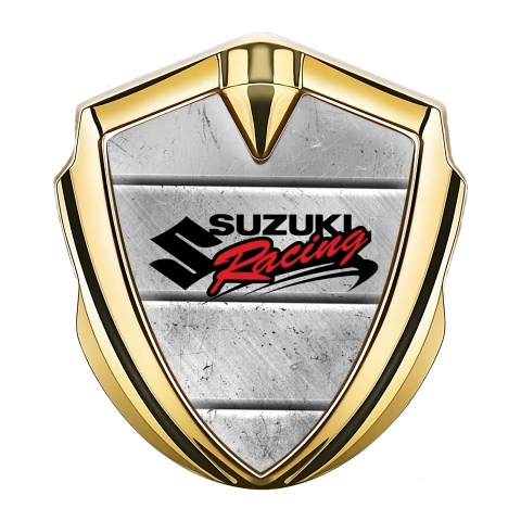 Suzuki Emblem Abzeichen selbstklebend Goldtonfarbe Steinteile Fundament mit Racing Logo Motiv