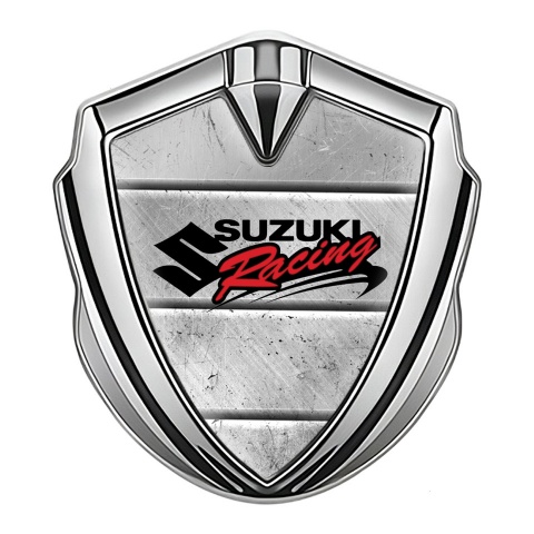 Suzuki Emblem Abzeichen selbstklebend Silbertonfarbe Steinteile Fundament mit Racing Logo Motiv
