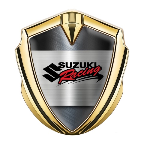 Suzuki Emblem Logo Schriftzug Aufkleber Goldtonfarbe Matt Metall Basis mit Racing logo