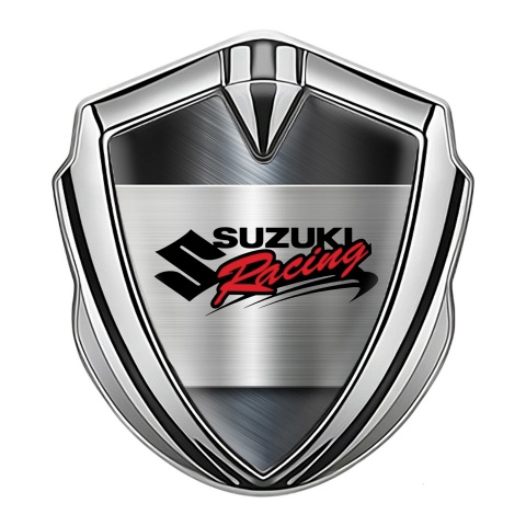 Suzuki Emblem Logo Schriftzug Aufkleber Silbertonfarbe Matt Metall Basis mit Racing logo