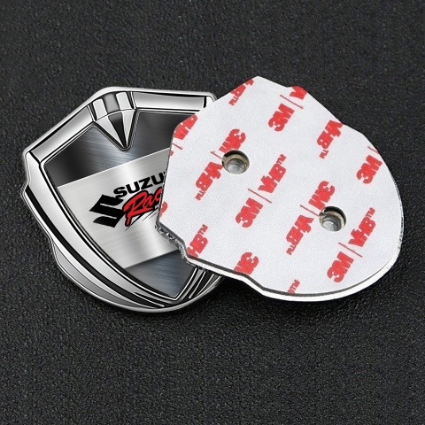 Suzuki Emblem Logo Schriftzug Aufkleber Silbertonfarbe Matt Metall Basis mit Racing logo