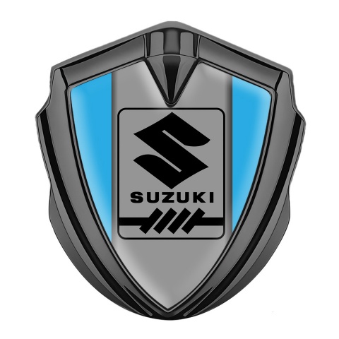 Suzuki Seitenflugel Emblem Aufkleber Graphit Tonfarbe Blau Basis mit Grau Logo panel