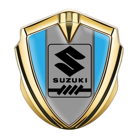 Suzuki Seitenflugel Emblem Aufkleber Goldtonfarbe Blau Basis mit Grau Logo panel