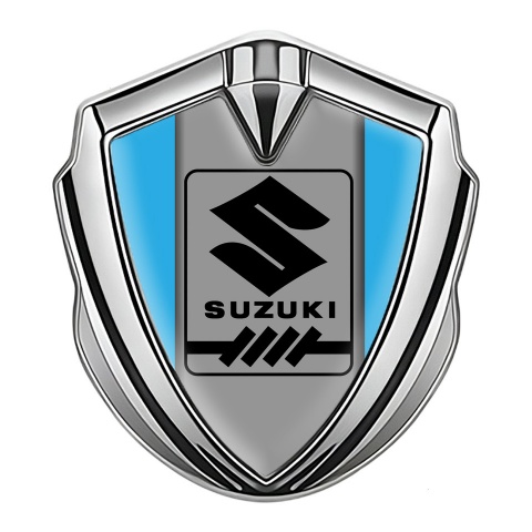 Suzuki Seitenflugel Emblem Aufkleber Silbertonfarbe Blau Basis mit Grau Logo panel