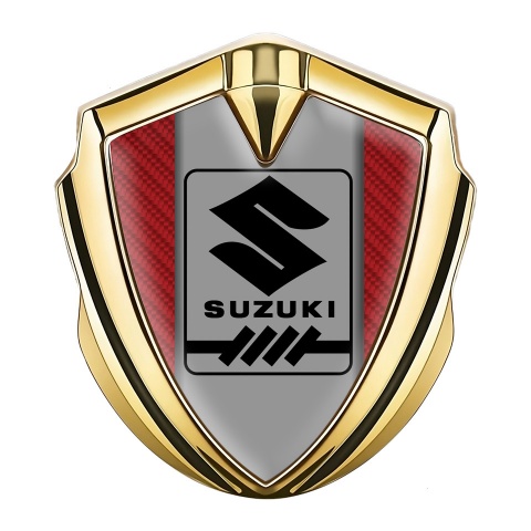 Suzuki Abzeichen selbstklebend Goldtonfarbe Rote Kohlenstoff und Grau Logo Panel