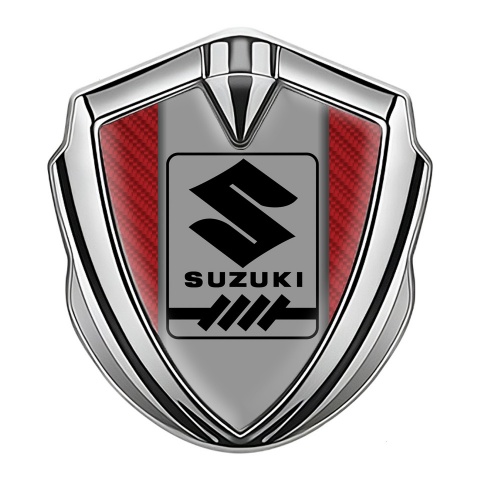 Suzuki Abzeichen selbstklebend Silbertonfarbe Rote Kohlenstoff und Grau Logo Panel