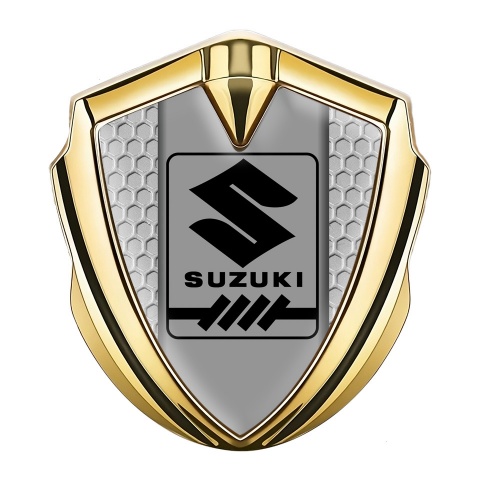 Suzuki Emblem Aufkleber Autozubehor Goldtonfarbe Wabeneffekt Basis mit Grau Logo Panel
