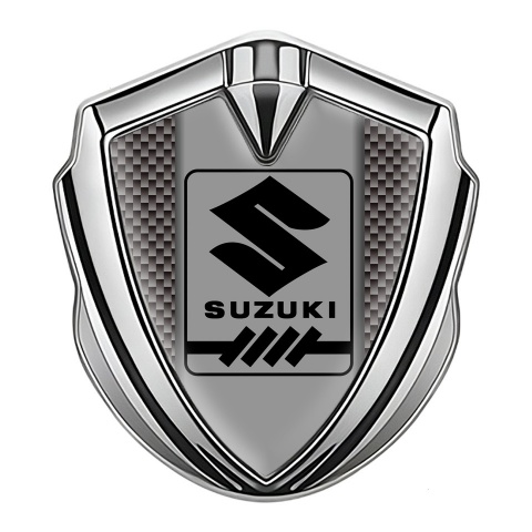 Suzuki Selbstklebendes Metallaufkleber Emblem Silbertonfarbe Braun Carbon mit Grau Panel Logo