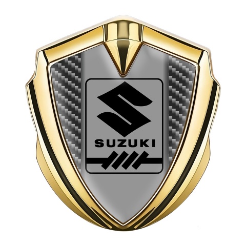 Suzuki Selbstklebendes Metallaufkleber Emblem Goldtonfarbe Dunkles carbon mit Grau Logo Panel