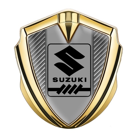 Suzuki Emblem Logo Schriftzug Aufkleber Goldtonfarbe Kohlenstoff mit Grau Logo Panel