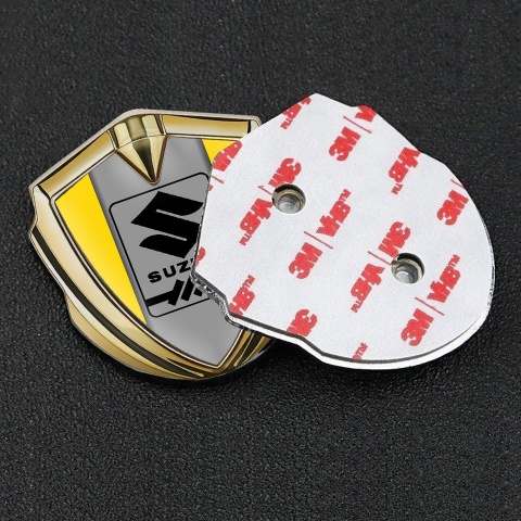 Suzuki Seitenflugel Emblem Aufkleber Goldtonfarbe Gelb Basis mit Grau Logo Panel