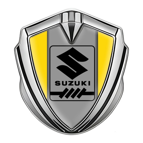Suzuki Seitenflugel Emblem Aufkleber Silbertonfarbe Gelb Basis mit Grau Logo Panel