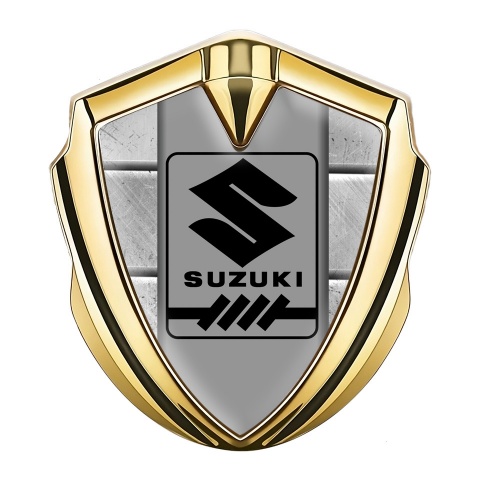 Suzuki Emblem Logo Schriftzug Aufkleber Goldtonfarbe Steinblocke Basis mit Grau logo Panel