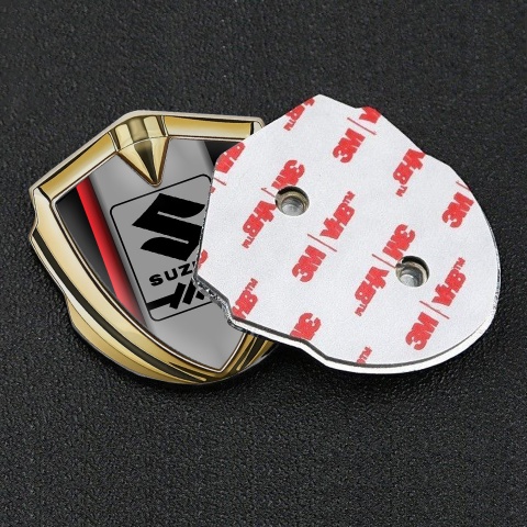 Suzuki Emblem Abzeichen selbstklebend Goldtonfarbe Schwarz Basis mit Rote Band Stil