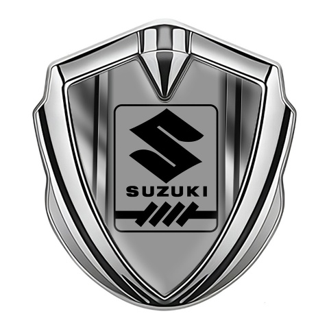 Suzuki Emblem Auto Zeichen Silbertonfarbe Metall rahmen mit Grau Logo Panel