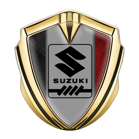 Suzuki Seitenflugel Emblem Aufkleber Goldtonfarbe Zerkratzt basis Effekt mit Grau Logo Panel
