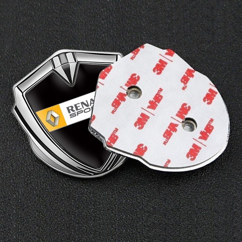 Renault Emblem Abzeichen Silbertonfarbe Schwarz Basis mit Sport Logo