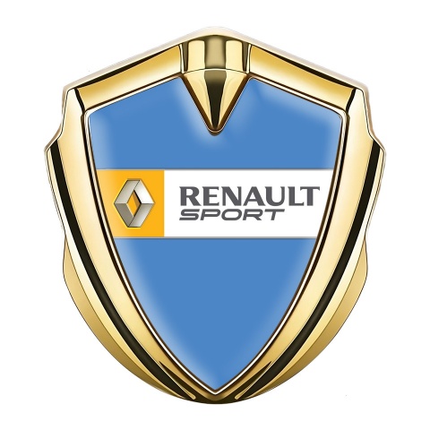 Renault Selbstklebendes Metallaufkleber Emblem Goldtonfarbe Blau Hintergrund mit Sport logo