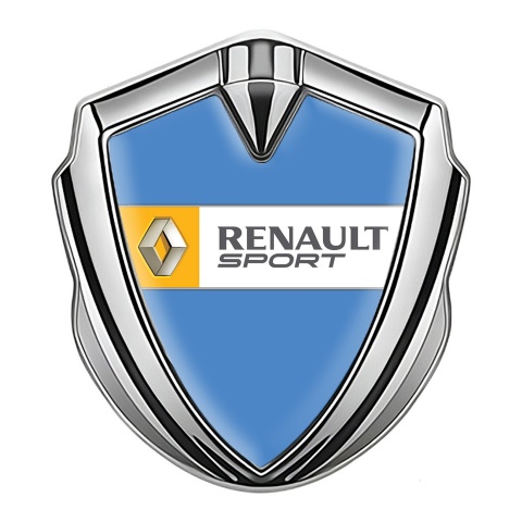 Renault Selbstklebendes Metallaufkleber Emblem Silbertonfarbe Blau Hintergrund mit Sport logo