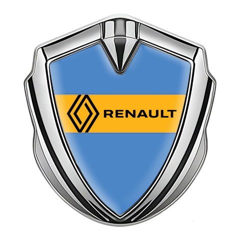 Renault Emblem Aufkleber Autozubehor Silbertonfarbe Blau fundament mit Gelb Band Logo