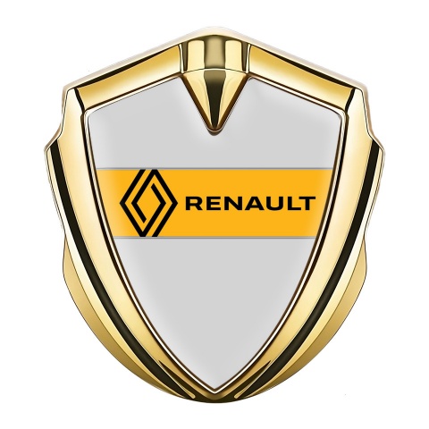 Renault Selbstklebendes Metallaufkleber Emblem Goldtonfarbe Grau Fundament mit Gelb Band Logo