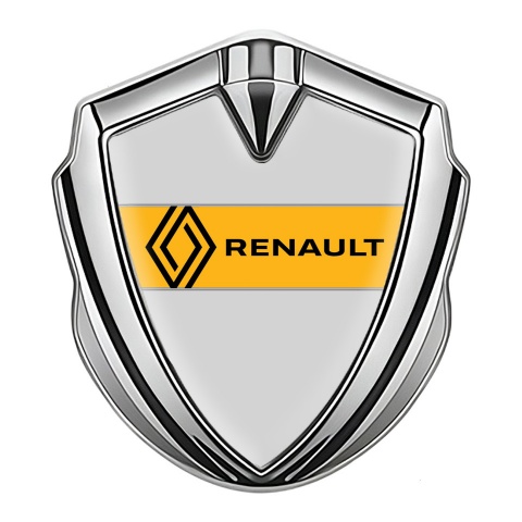 Renault Selbstklebendes Metallaufkleber Emblem Silbertonfarbe Grau Fundament mit Gelb Band Logo