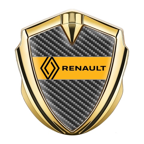 Renault Emblem Abzeichen Goldtonfarbe Dunkles Carbon mit Gelb Band Logo
