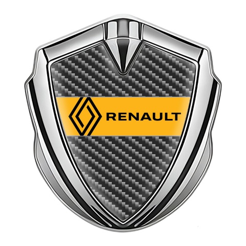 Renault Emblem Abzeichen Silbertonfarbe Dunkles Carbon mit Gelb Band Logo