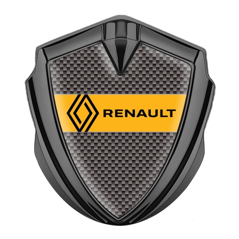 Renault Abzeichen selbstklebend Graphit Tonfarbe Braun Kohlenstoff mit Gelb Band Logo Stil