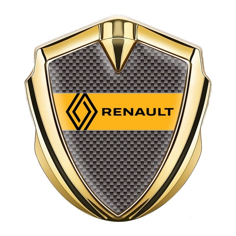 Renault Abzeichen selbstklebend Goldtonfarbe Braun Kohlenstoff mit Gelb Band Logo Stil