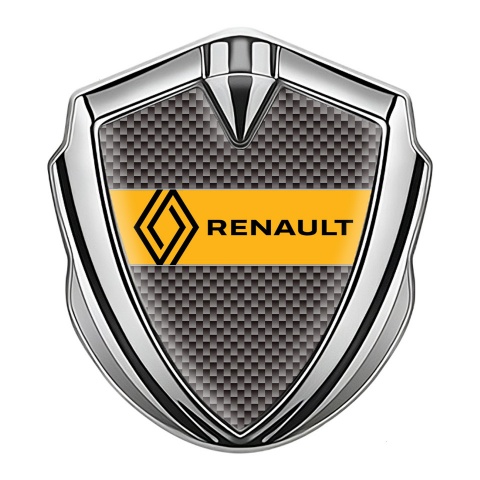 Renault Abzeichen selbstklebend Silbertonfarbe Braun Kohlenstoff mit Gelb Band Logo Stil