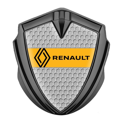 Renault Emblem Abzeichen selbstklebend Graphit Tonfarbe Wabeneffekt Hintergrund mit Gelb Band Logo