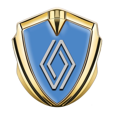 Renault Emblem Abzeichen Goldtonfarbe Blau Fundament mit Grau Logo