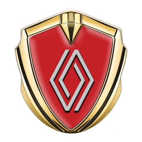 Renault Selbstklebendes Metallaufkleber Emblem Goldtonfarbe Rote Fundament mit Grau Logo