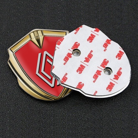 Renault Selbstklebendes Metallaufkleber Emblem Goldtonfarbe Rote Fundament mit Grau Logo