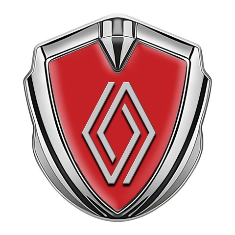 Renault Selbstklebendes Metallaufkleber Emblem Silbertonfarbe Rote Fundament mit Grau Logo