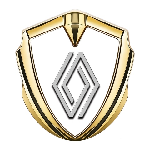 Renault Selbstklebendes Metallaufkleber Emblem Goldtonfarbe Weiss Fundament mit Grau Logo