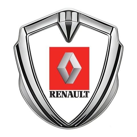 Renault Seitenflugel Emblem Aufkleber Silbertonfarbe Weiss basis mit Rote Zone Logo
