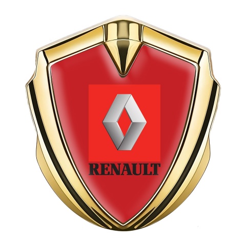 Renault Emblem Abzeichen Goldtonfarbe Rote Basis mit Rot Zone Logo