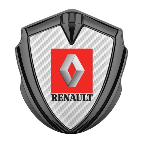 Renault Selbstklebendes Metallaufkleber Emblem Graphit Tonfarbe Weiss Carbon mit Rote Zone Logo