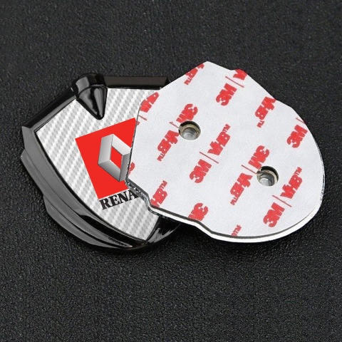 Renault Selbstklebendes Metallaufkleber Emblem Graphit Tonfarbe Weiss Carbon mit Rote Zone Logo