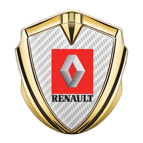 Renault Selbstklebendes Metallaufkleber Emblem Goldtonfarbe Weiss Carbon mit Rote Zone Logo