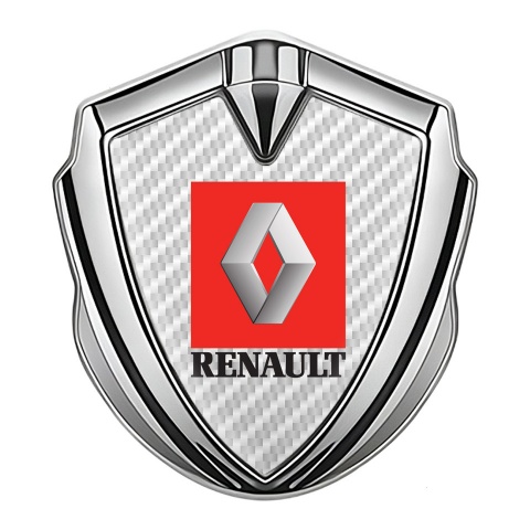 Renault Selbstklebendes Metallaufkleber Emblem Silbertonfarbe Weiss Carbon mit Rote Zone Logo
