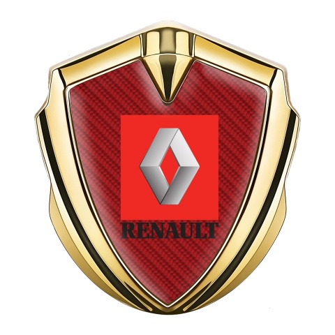 Renault Emblem Logo Schriftzug Aufkleber Goldtonfarbe Rote Carbon mit Rote Zone Logo