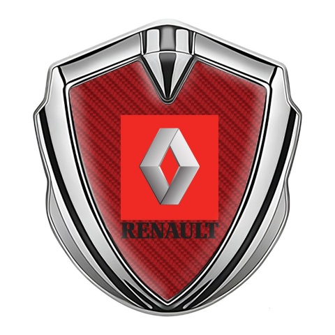Renault Emblem Logo Schriftzug Aufkleber Silbertonfarbe Rote Carbon mit Rote Zone Logo