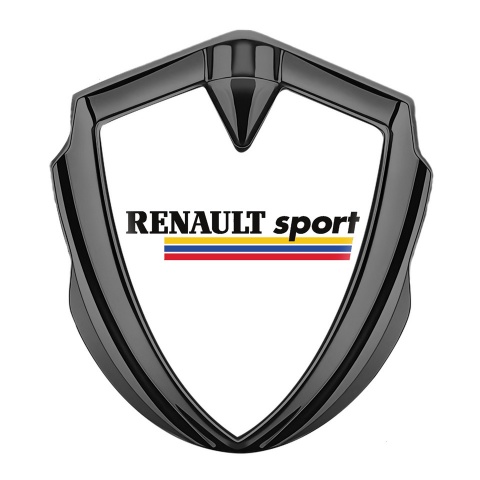 Renault Sport Emblem Abzeichen Graphit Tonfarbe Weiss Hintergrund mit Dreifarbig Logo