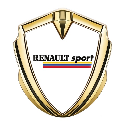 Renault Sport Emblem Abzeichen Goldtonfarbe Weiss Hintergrund mit Dreifarbig Logo