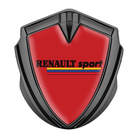 Renault Sport Abzeichen selbstklebend Graphit Tonfarbe Rote Hintrergrund mit Dreifarbig Logo