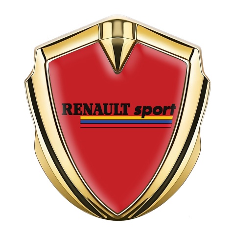 Renault Sport Abzeichen selbstklebend Goldtonfarbe Rote Hintrergrund mit Dreifarbig Logo